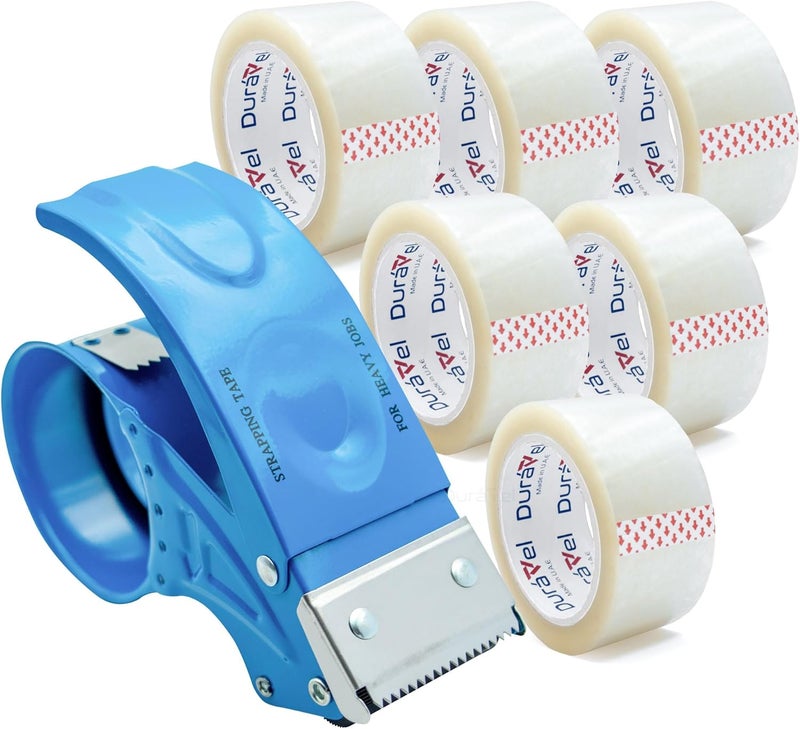 Duravel Metal Heavy Duty Packing Tape Dispenser Gun with 6 Rolls of 2" Tape for Moving, Shipping, Office & Warehouse Use - Image 1